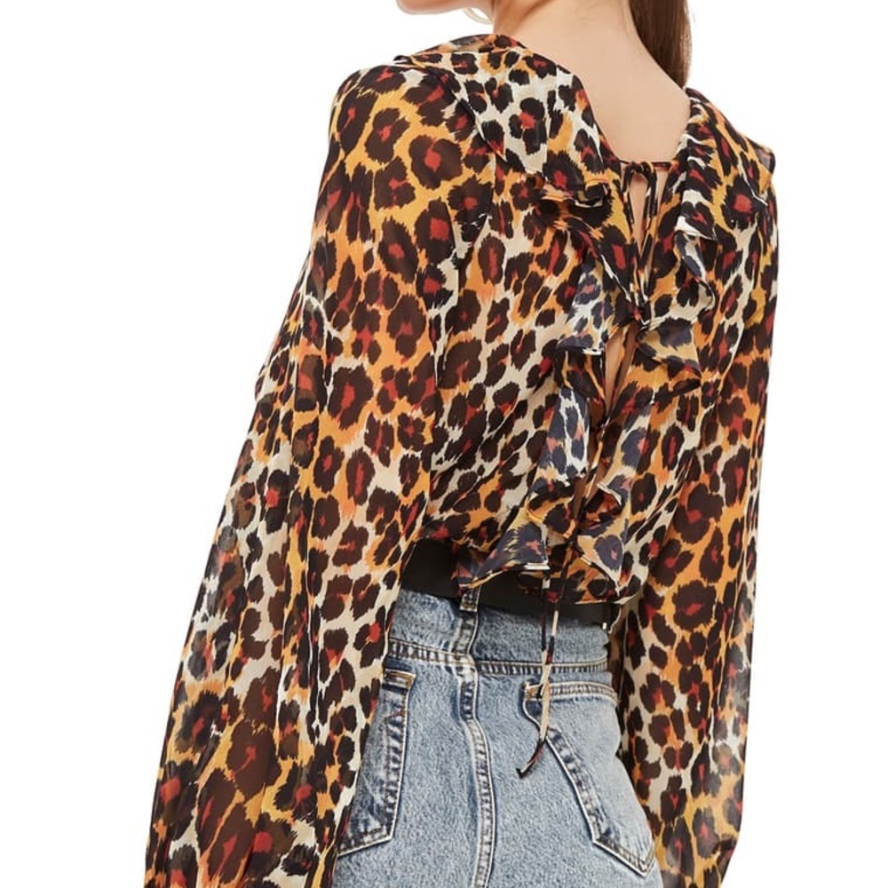 Topshop Leopard Print Ruffle Blouse - Picture 6 of 14